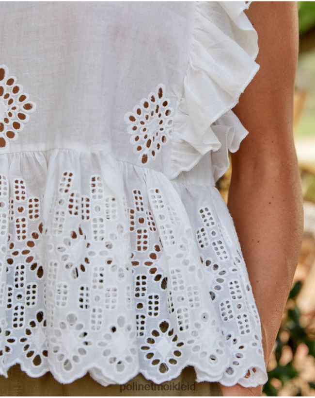 Polin et moi Jane durchbrochene Bluse HT8R160 Kleidung Weiß