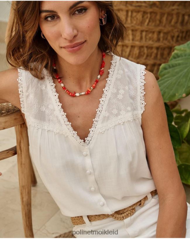 Polin et moi Leinen-Josefina-Bluse HT8R158 Kleidung Weiß