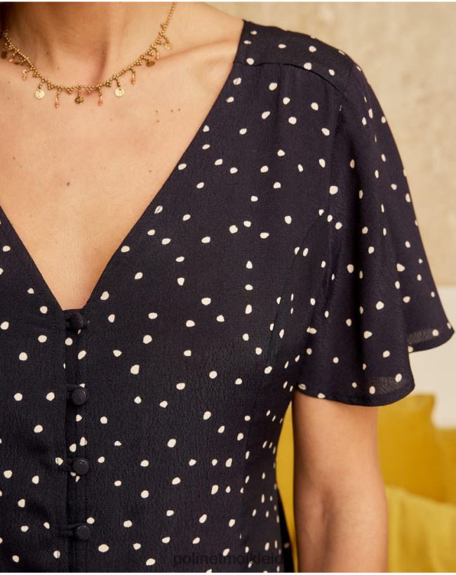 Polin et moi Mabela gepunktetes Hemd HT8R212 Kleidung Marine