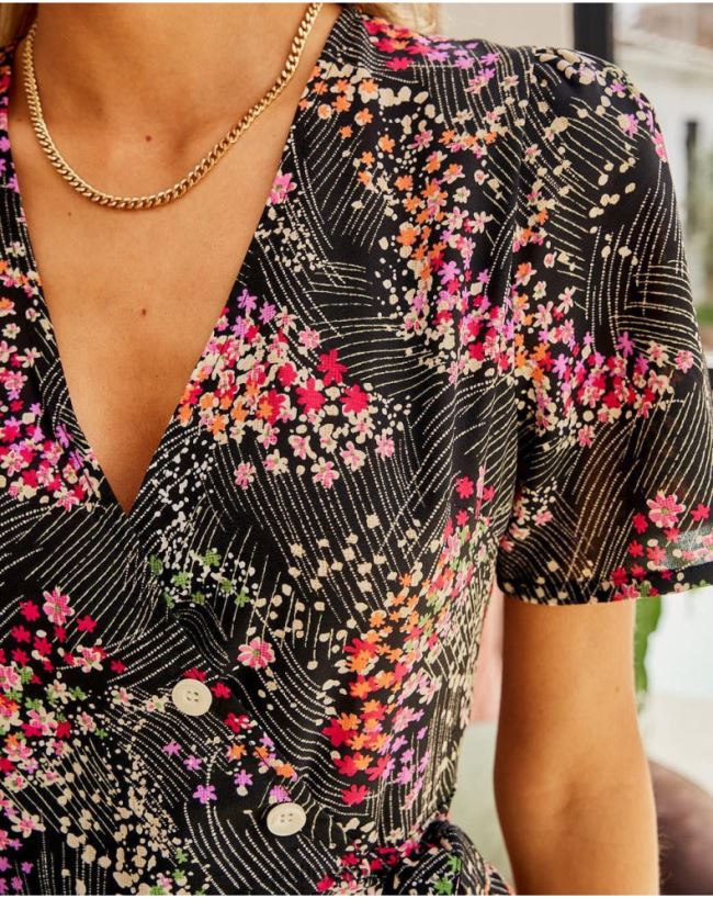 Polin et moi Kleid Blumen Jara HT8R116 Kleidung Schwarz