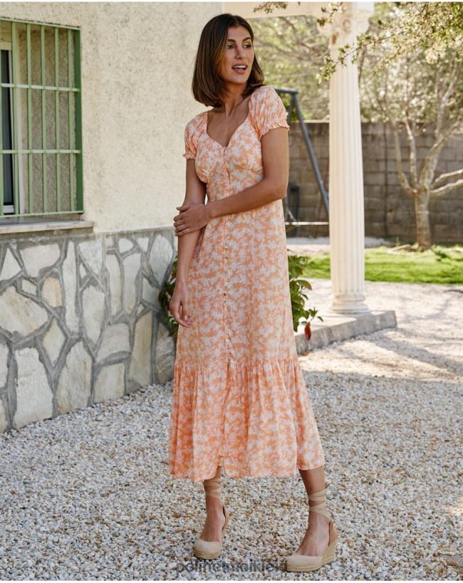 Polin et moi Kleid mit Cleofe-Knöpfen HT8R90 Kleidung Pfirsich