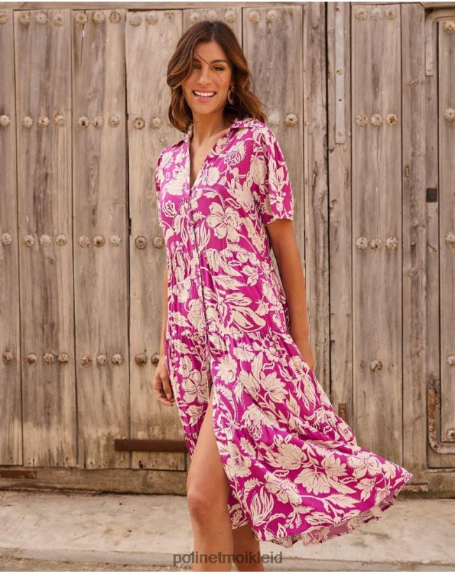 Polin et moi Silvia langes Kleid HT8R77 Kleidung Aubergine