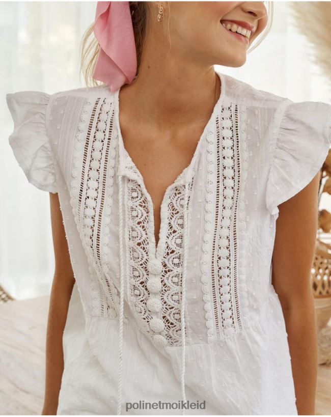 Polin et moi besticktes Oberteil Deborah HT8R271 Kleidung Weiß